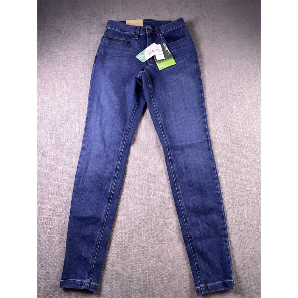 LL Bean Jeans Women's 4 R Bean Flex Skinny Tapered Blue Preppy Mom Wicking Stret